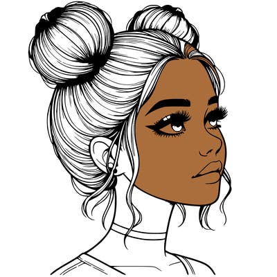 realistic girl with buns on the top of her head