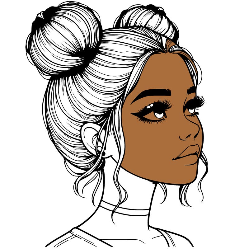realistic girl with buns on the top of her head