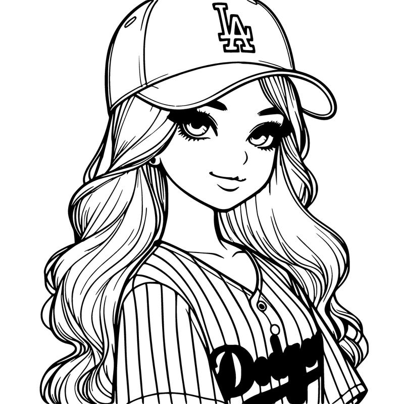 girl with dodgers jersey and hat realistic
