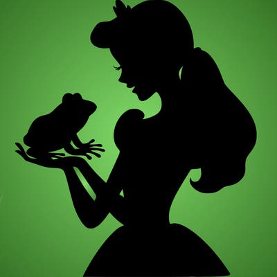 a shadow of a princess holding a frog realistic