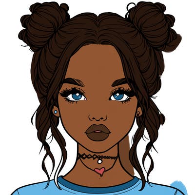 realistic girl with two buns in hair and lips