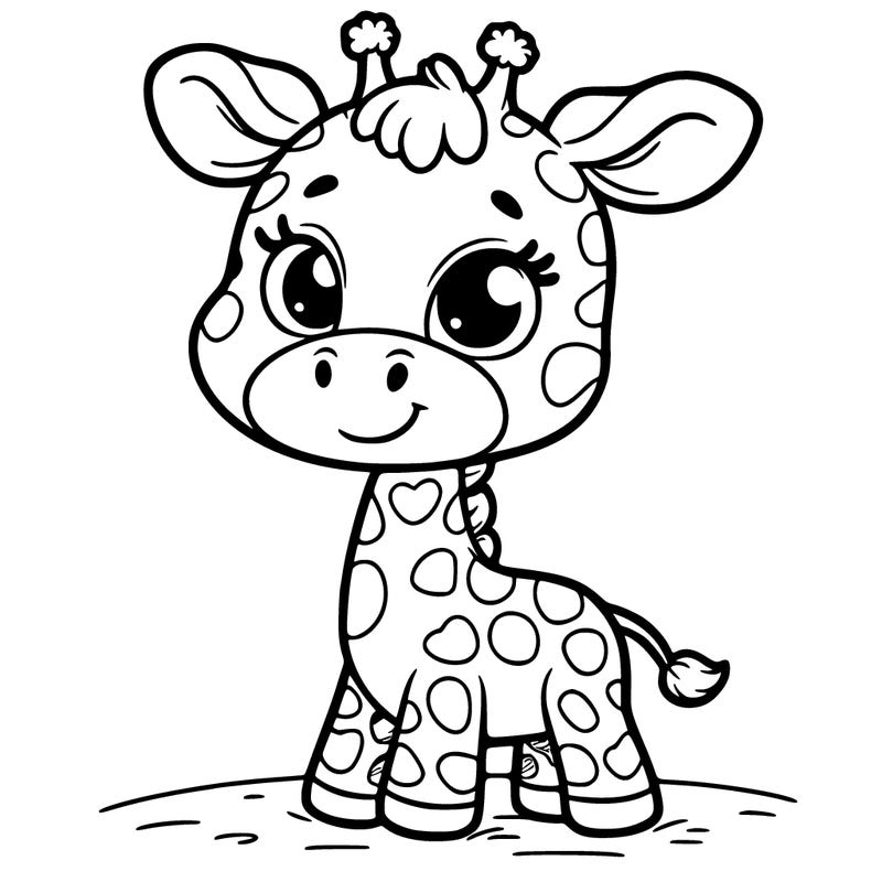 coloring page, cute giraffe, without background, simple