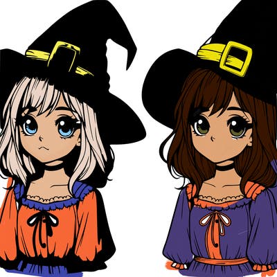 realistic girl with a witch hat