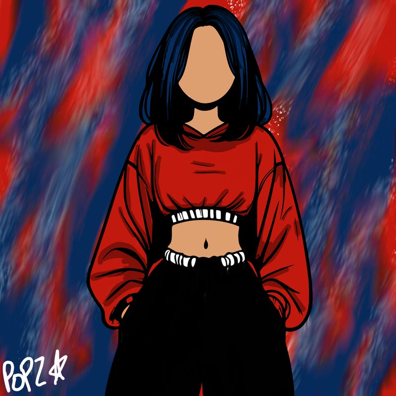 realistic girl faceless with baggy pants and a crop top