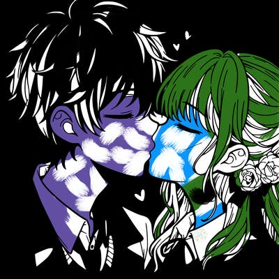 anime boy and girl kissing