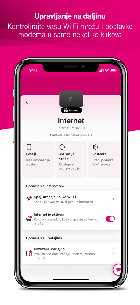 Remote Wi-Fi management screen in the Moj Telekom HR mobile application