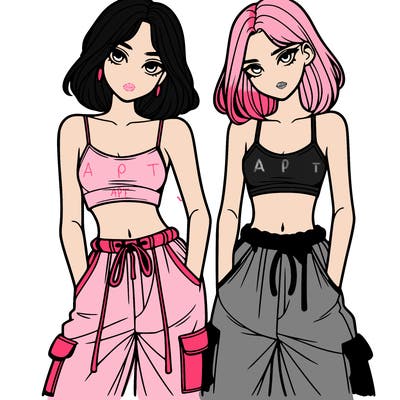 two girls with crop top with baggy pants