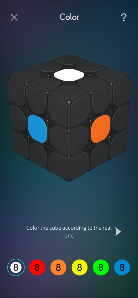 Puzzle School - 3D Cube Tutor - Schermata interattiva di selezione dei colori del cubo di Rubik 3D nell'app Puzzle School