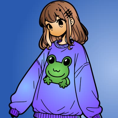 girl wearing frogging sweatshirt