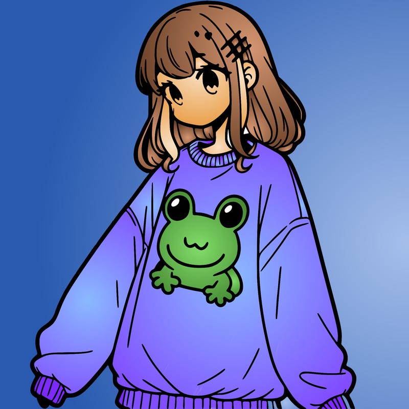 girl wearing frogging sweatshirt