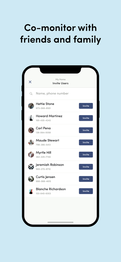 Kangaroo: Simple Home Security - Interface of the Kangaroo security app for inviting friends and family to co-monitor your home.