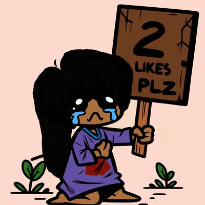 small poor toddler crying with sign that says 2 like plz