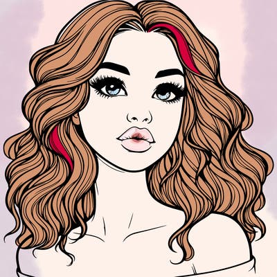 realistic girl with wavy hair and lips