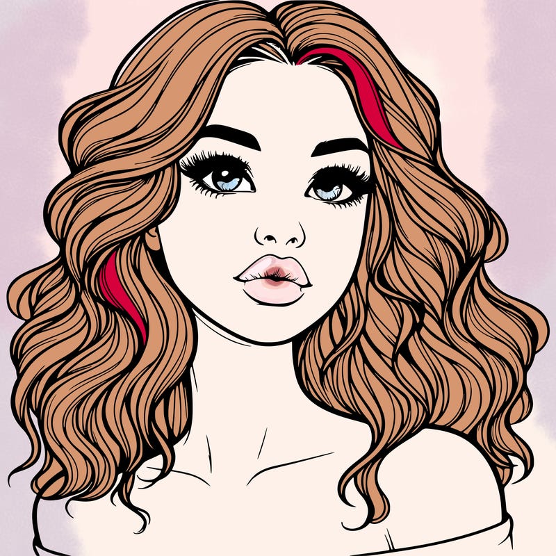 realistic girl with wavy hair and lips