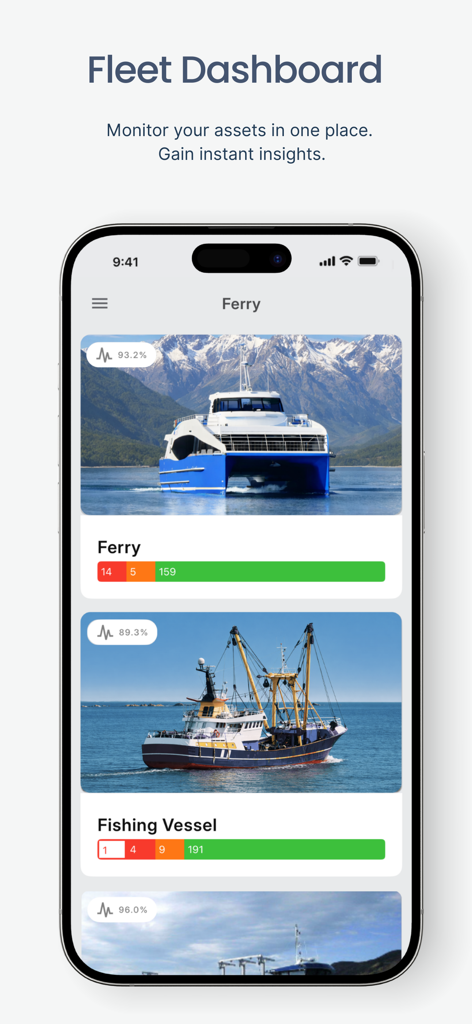 Sea-Flux - Interface de l'application mobile Sea-Flux montrant le tableau de bord de la flotte avec le suivi des performances des navires