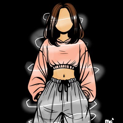 realistic girl faceless with baggy pants and a crop top