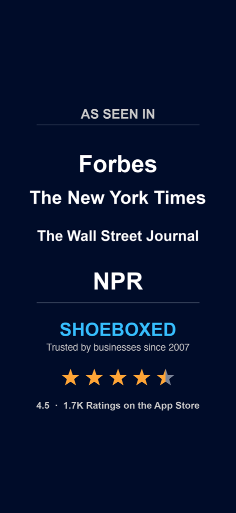 Shoeboxed: Receipt Scanner - Shoeboxed app featured in Forbes and The New York Times with a high App Store rating