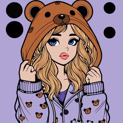 realistic girl in a animal pjs hoodie