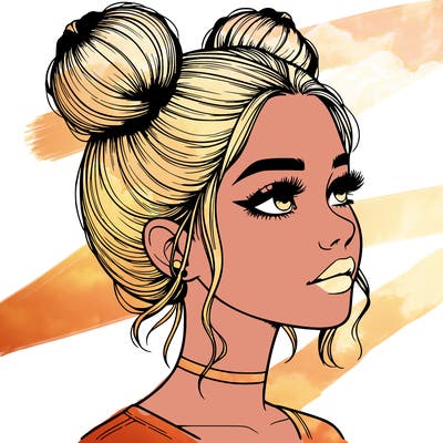 realistic girl with buns on the top of her head