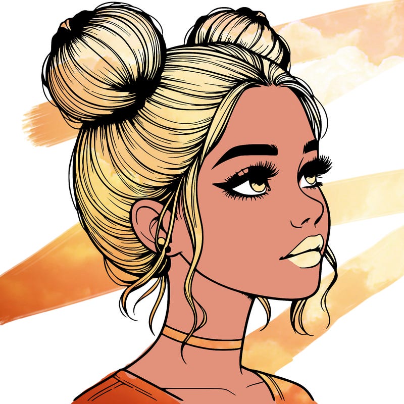 realistic girl with buns on the top of her head