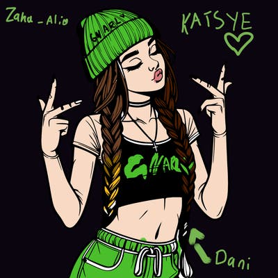 realistic teenage girl with braids and a beanie and crop top doing 🫶🏼