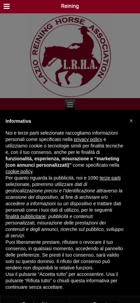LRHA Lazio Reining - Lazio Reining Horse Association logo showing a horse and rider silhouette on the mobile app home screen.