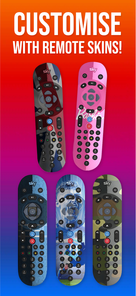 Remote Control for Sky Q - Una variedad de carcasas personalizables para la aplicación Sky Q, incluyendo temas deportivos y la Union Jack