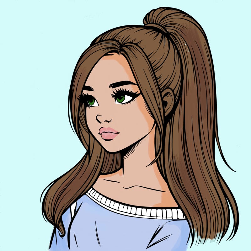 realistic girl with a high ponytail