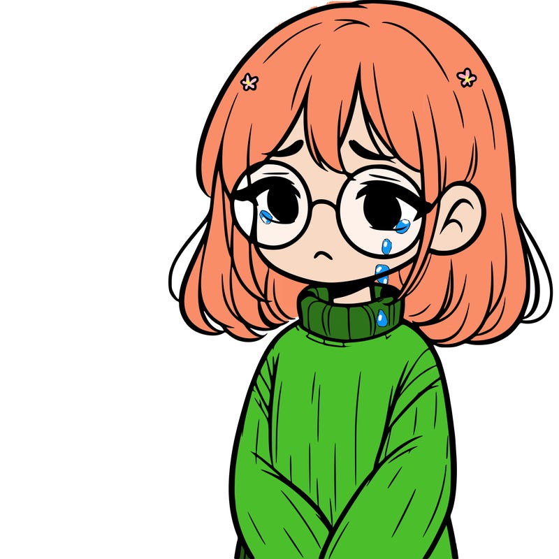 sad girl with glasses in a sweater