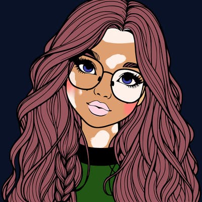 girl with long hair and freckles and glasses realistic