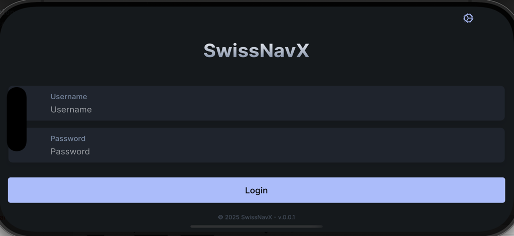 NavX - Login screen for the NavX helicopter mission management app