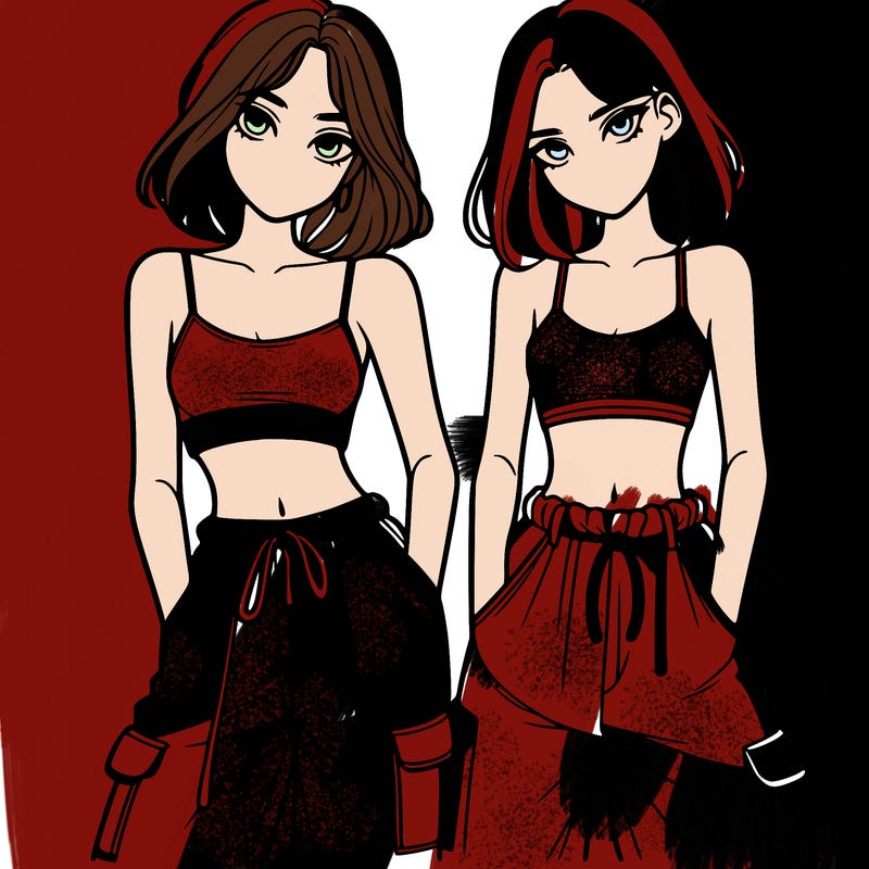 two girls with crop top with baggy pants