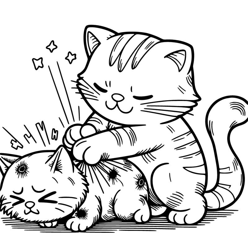 a cat scratching a battered cat