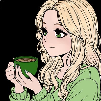 realistic girl drinking coffee