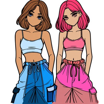 two girls with crop top with baggy pants