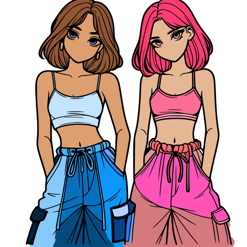 two girls with crop top with baggy pants
