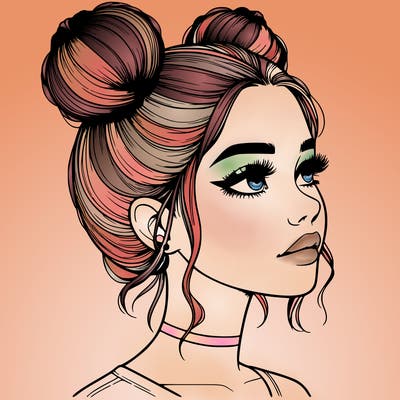 realistic girl with buns on the top of her head