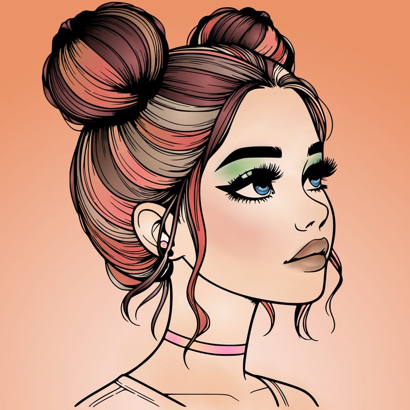 realistic girl with buns on the top of her head