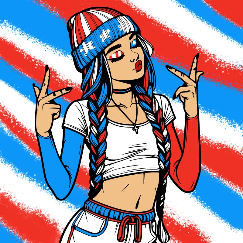 realistic teenage girl with braids and a beanie and crop top doing 🫶🏼