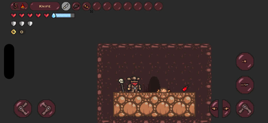 Desert of Thirst - Gameplay of Desert of Thirst showing the character in a dark cave with survival HUD and touch controls