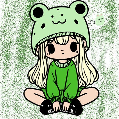 a girl wearing a frog hat and some frog socks