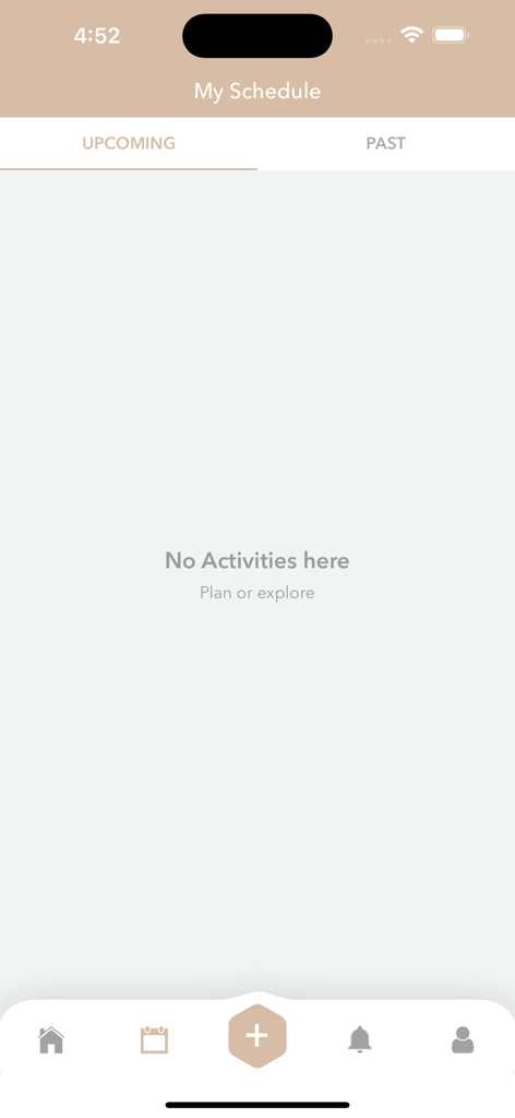 Baan - Baan app interface showing an empty My Schedule screen with upcoming and past class tabs
