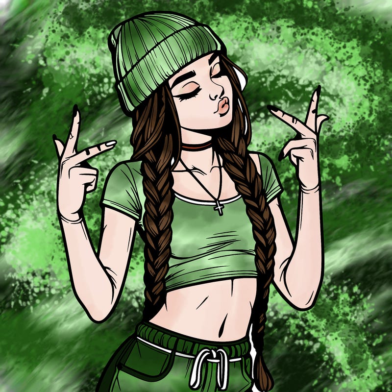 realistic teenage girl with braids and a beanie and crop top doing 🫶🏼