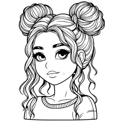 realistic girl with two buns in her hair