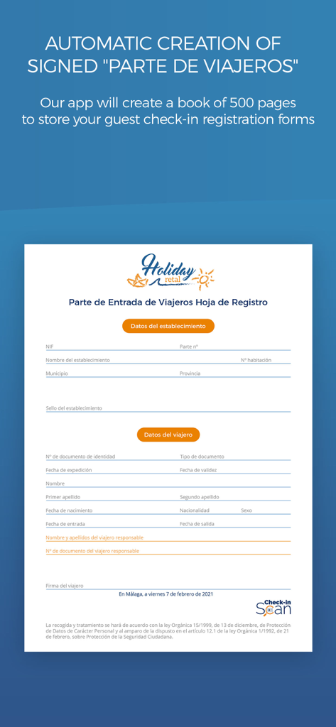 Check-in Scan - Formulario de registro automático de check-in de huéspedes con captura de firma digital