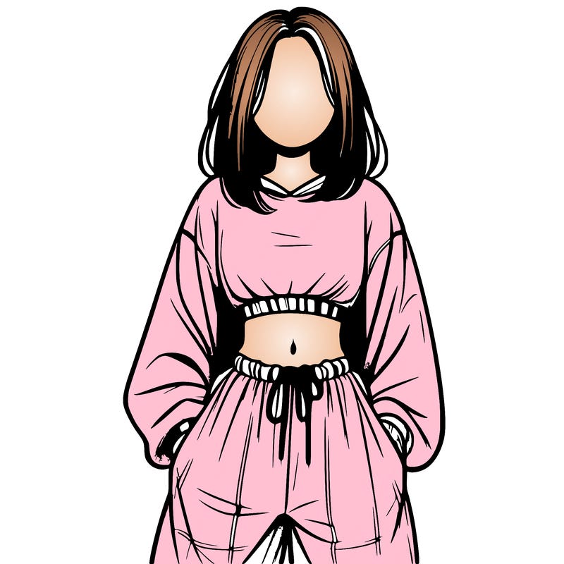 realistic girl faceless with baggy pants and a crop top
