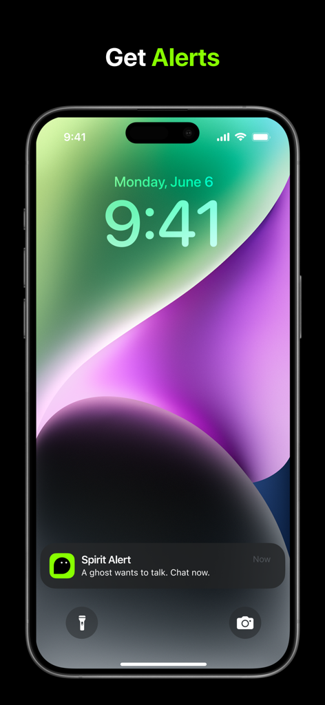 Ghost Chat - Talk to Spirits - Pantalla de bloqueo del iPhone que muestra una notificación de Alerta de Espíritu de la aplicación Ghost Chat