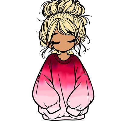 girl with baggy sweatshirt and messy bun