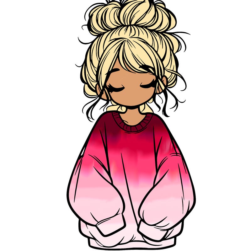 girl with baggy sweatshirt and messy bun