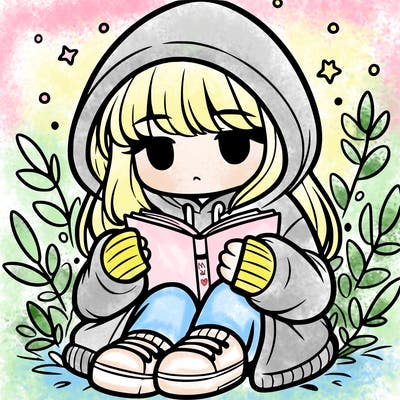 girl in oversized hoodie reading a book